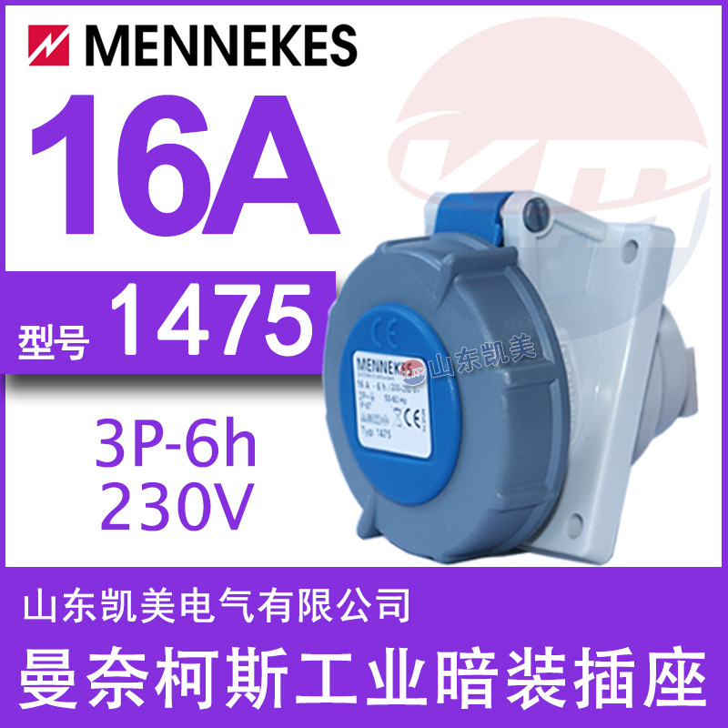 德国曼奈柯斯暗装斜插插座 TYP1475 16A-6H/200-250V IP67 2P+E