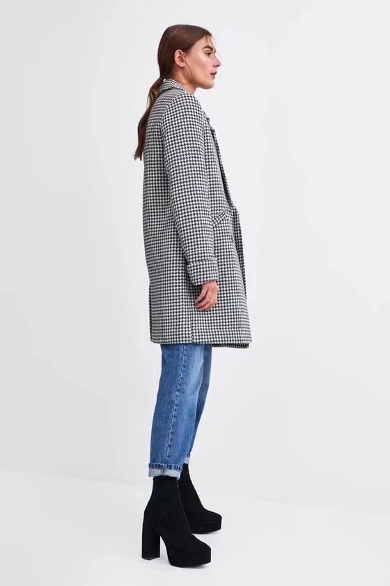 houndstooth double- breasted overcoat nihaostyles wholesale clothing NSAM82243