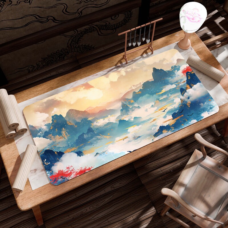 特大古画風景柄マウスパッド、キーボードパッド、特大厚手縁取りオフィスデスクパッド、ワンピース販売|undefined