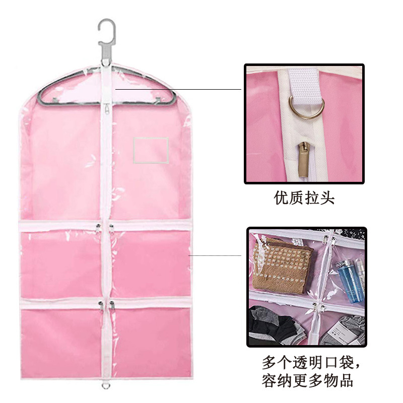 37 pulgadas con 4 bolsillos con cremallera ropa transparente para niños bolsa de polvo ropa de PVC cubierta de polvo ropa de poliéster bolsa colgante