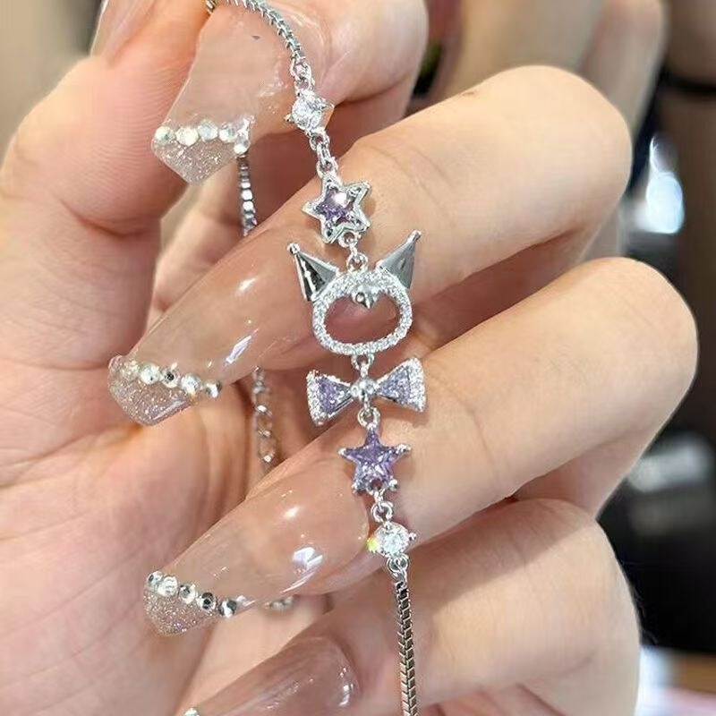 Trendy New Hollow Star Bracelet for Women, Purple Design, Stylish, Sweet, Cool, Cute Cartoon Jewelry Gift for Best Friend, Kuromi Trendy New Hollow Star Bracelet for Women, Purple Design, Stylish, Sweet, Cool, Cute Cartoon Jewelry Gift for Best Friend, Kuromi