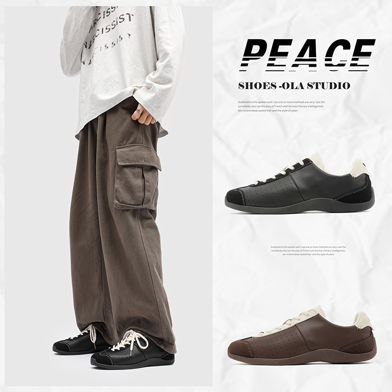 秋季低帮薄底德训鞋芭蕾舞休闲情侣运动鞋直播皮面港风小众男鞋子