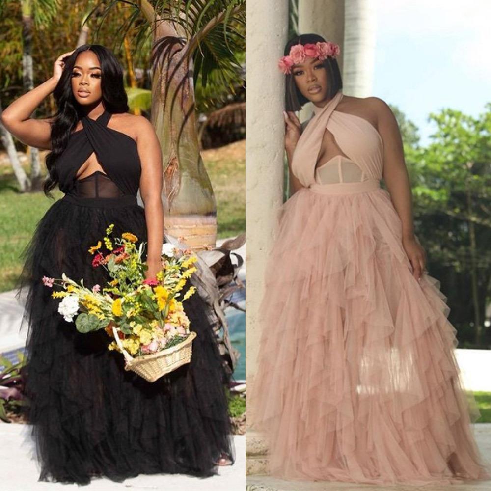 Elegant V-Neck Mesh Ball Gown Corset Lace-Up Bustier Flared Tulle Skirt for Prom Party Wedding Pink Black S-XXL_ecoleips.com