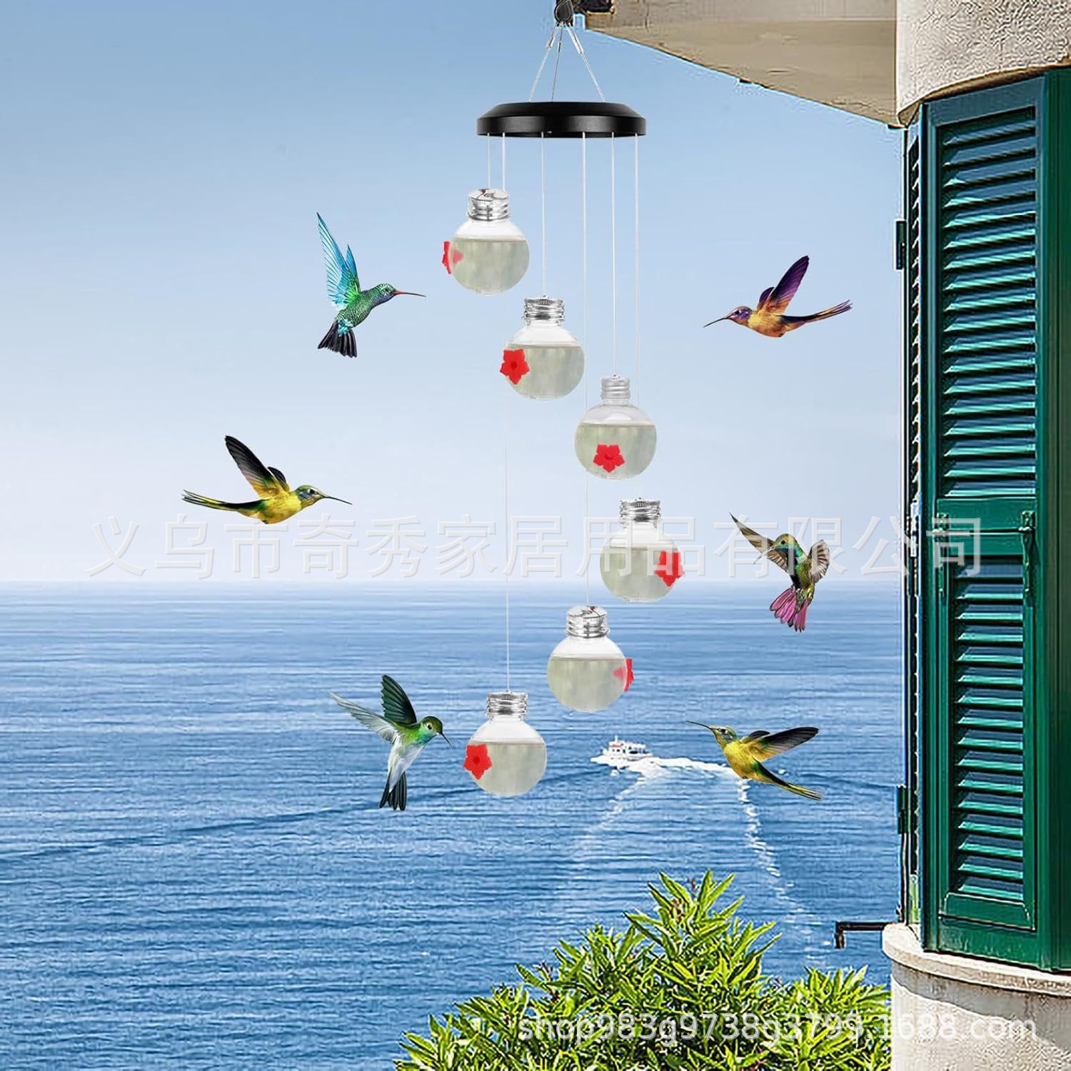 2024新款跨境爆款Hummingbird feeders 迷人的风铃蜂鸟喂食器户外