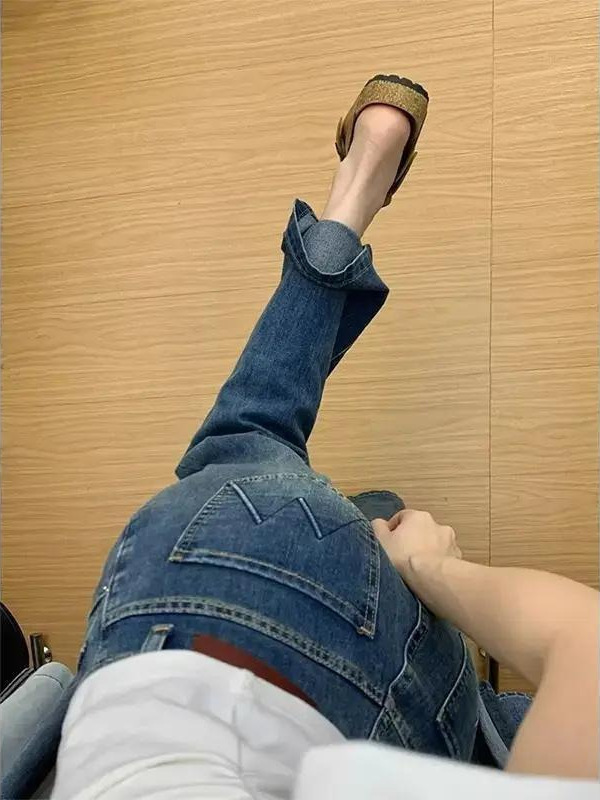 美式复古微喇牛仔裤女2025年夏季新款显瘦高腰阔腿不贴腿喇叭裤子|undefined