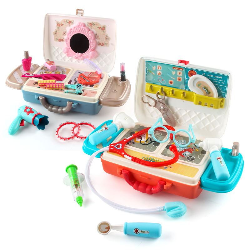 Los nuevos niños transfronterizos juegan a las casitas simulación cocina vajilla tocador herramienta médico viaje mochila traje de juguete