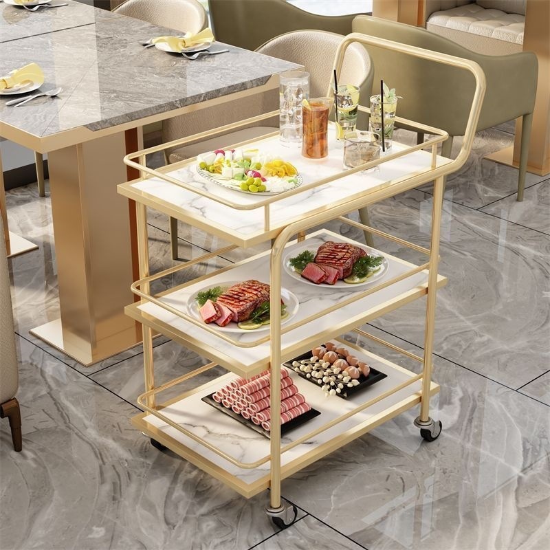 Nordic hotel golden multi-layer beverage storage iron art restaurant trolley, mobile dining cart, simple and practical