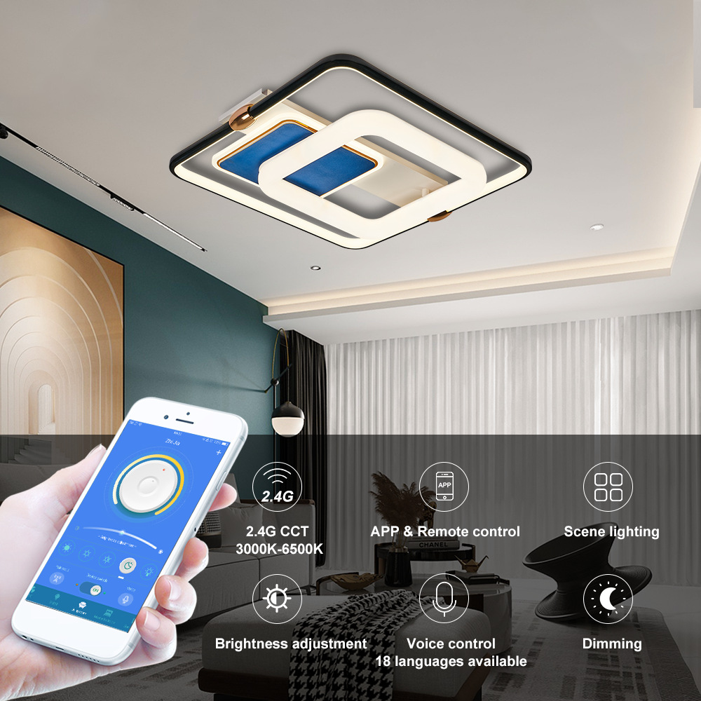 新款簡(jiǎn)約LED現(xiàn)代燈2.4G無(wú)極調(diào)光APP控制72W方形吸頂燈臥室燈燈飾