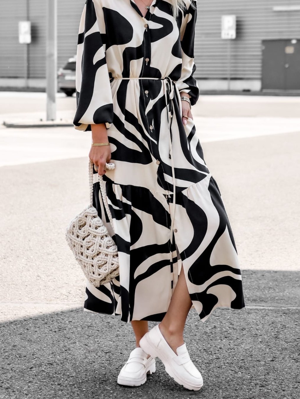 Women's Regular Dress Simple Style Turndown Printing Button Long Sleeve Color Block Midi Dress Daily Street display picture 3