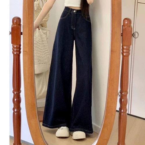Women's Retro High-Waist Jeans Trousers, American Style, Loose Straight Fit, 92/98 cm Inseam