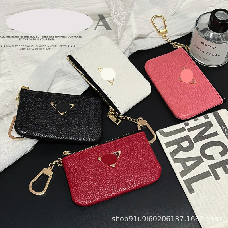 Trendy Coin Purse Card Holder with Metal Hook, Pebbled Leather, High-End European and American Style, Export Model