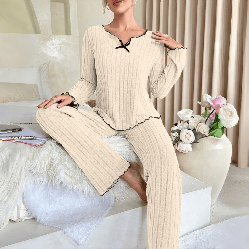 Autumn and Winter Cross-Border Fleece Ribbed Pajamas for Women, Amazon's Best-Selling Twisted-Edge Casual Loungewear Set That Can Be Worn Outside