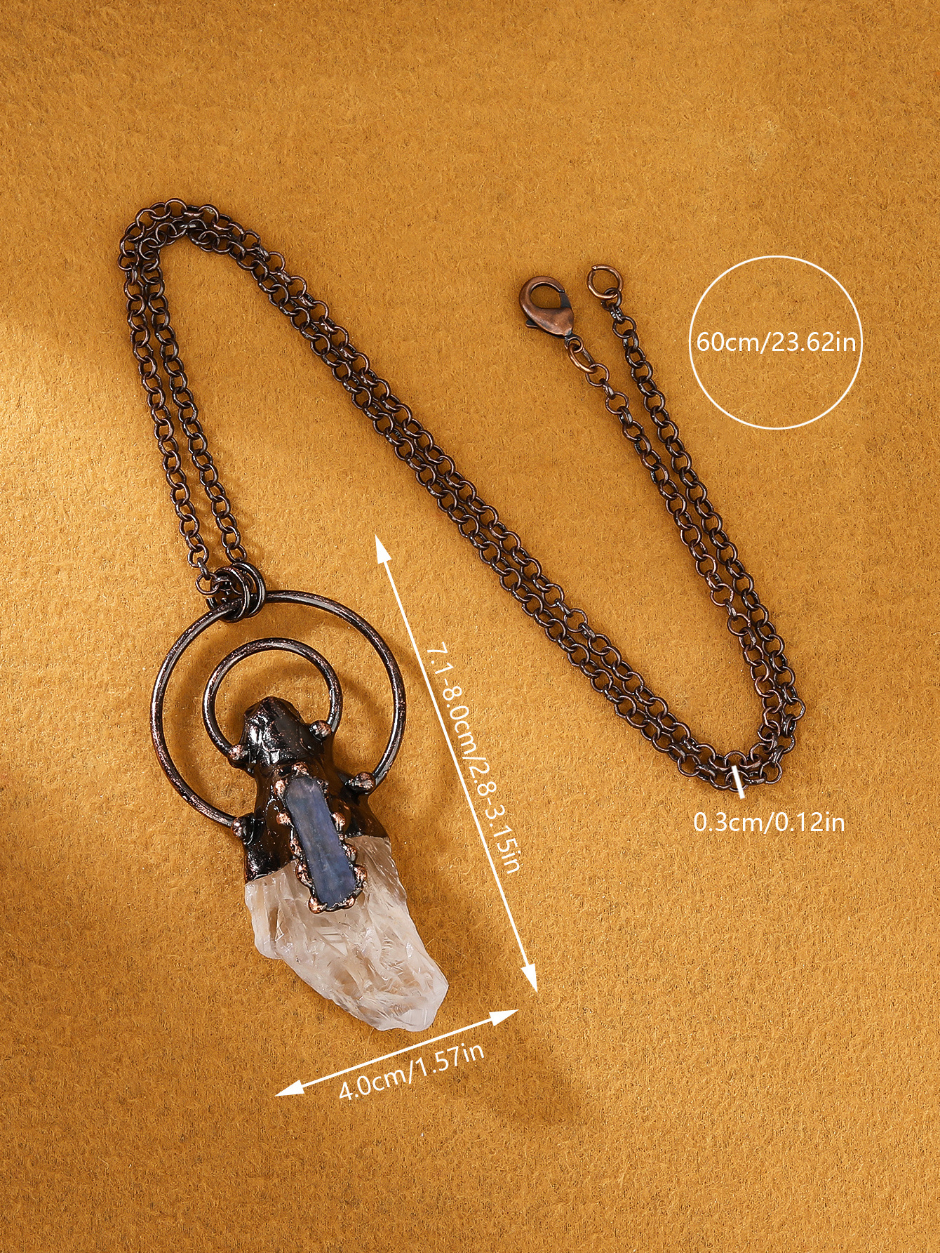 55g Weight Women's Crystal Copper Cable Chain Healing Geometric Pendant Necklace Healing Crystals Jewelry