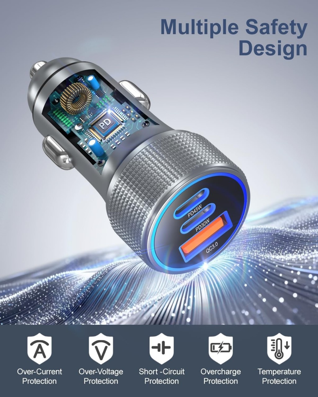 Cross-Border Embossed Aluminum Alloy Car Charger Threaded Car Charger Pd30W Car Mobile Phone Charger Car Charging