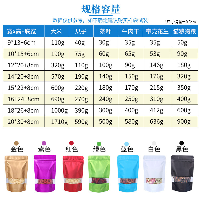 Colorful Self-Sealing Window Stand-Up Snack Tea Aluminum Foil Bag Fishing Bait Bag Sealed Bag Thick Zipper Aluminum Foil Self-Sealing Bag