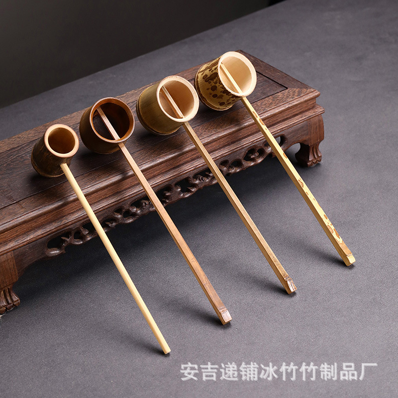 日式天然手工竹水勺水瓢竹水舀酒勺竹制长柄茶道配件茶匙茶勺茶具