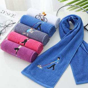 Sports Towel Cotton Bath Shower Extended 110cm Yoga Running Gym Adult Sweat-Absorbent Embroidered Logo