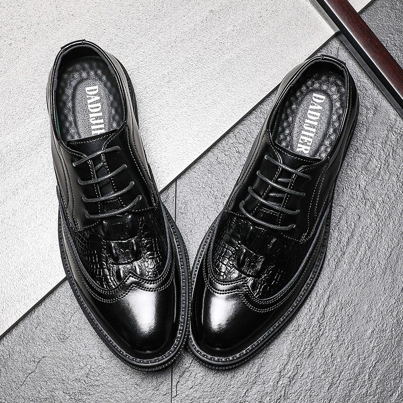 2024 Spring New Crocodile Pattern Leather Shoes Men's British Genuine Leather Business Casual Leather Shoes Formal Men's Men's Shoes
