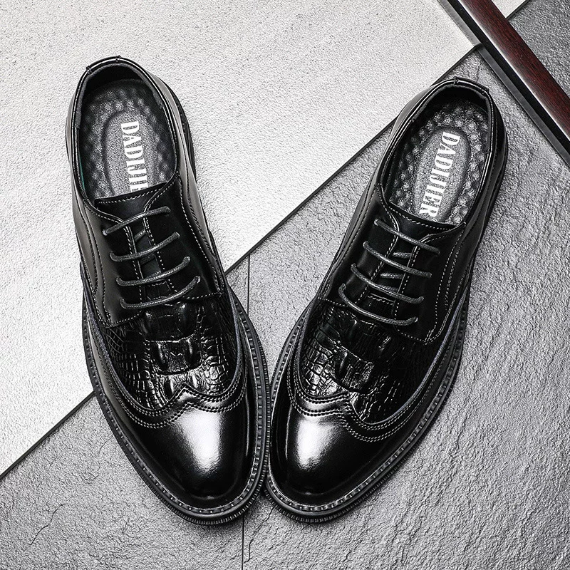 2024 Spring New Crocodile Pattern Leather Shoes Men's British Genuine Leather Business Casual Leather Shoes Formal Men's Men's Shoes