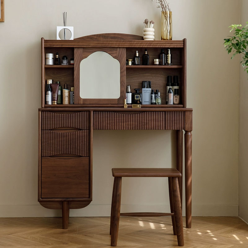 Nordic Black Walnut Dressing Table Solid Wood Dressing Table Small Apartment Bedroom Light Luxury All-In-One Multi-Functional Dressing Table