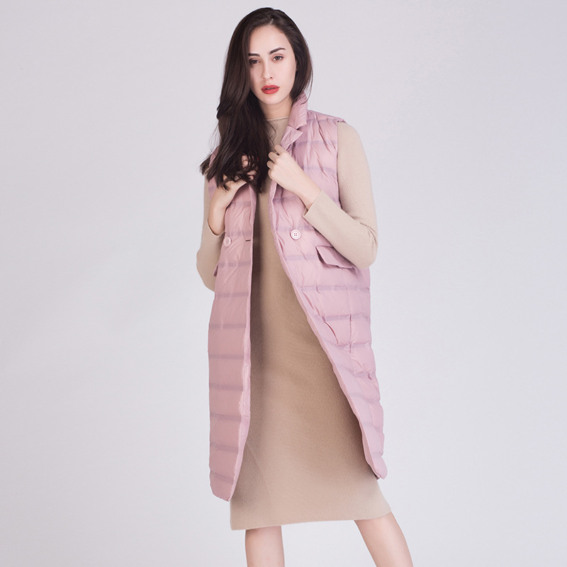 Seamless Laminated down Jacket Vest 2024 New Women's Mid-Length Vest Thickeneded 90 Velvet Vest One Piece Drop Shipping