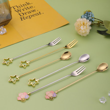 伴手礼 304不锈钢勺子女孩樱花创意星星可爱甜品叉高级咖啡勺餐具