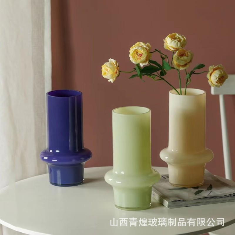 北歐輕奢復古玻璃花瓶客廳玄關簡約花器軟裝樣板間裝飾品創意擺件