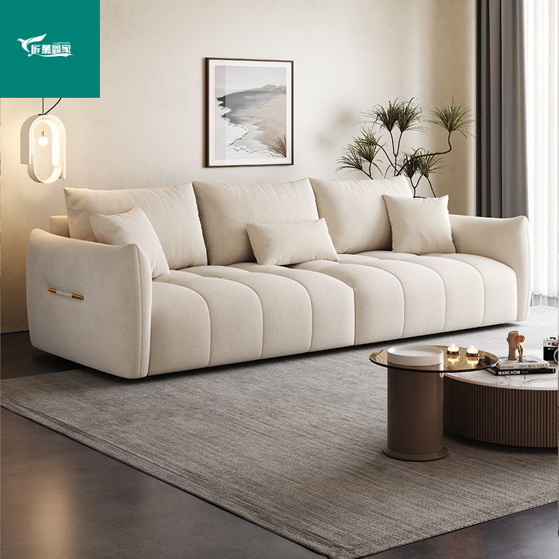 크림 스타일의 작은 아파트 고급 벨벳 패브릭 소파 거실 긁힘 방지 및 오염 방지 현대적인 미니멀리스트 임대 아파트 가죽 소파