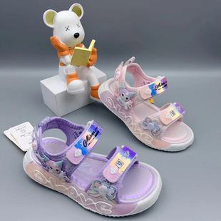 Girls Sandals Glowing with Lights Girls 2025 New Girls Princess Cute Pink Medium and Large Children's Student Beach Shoes