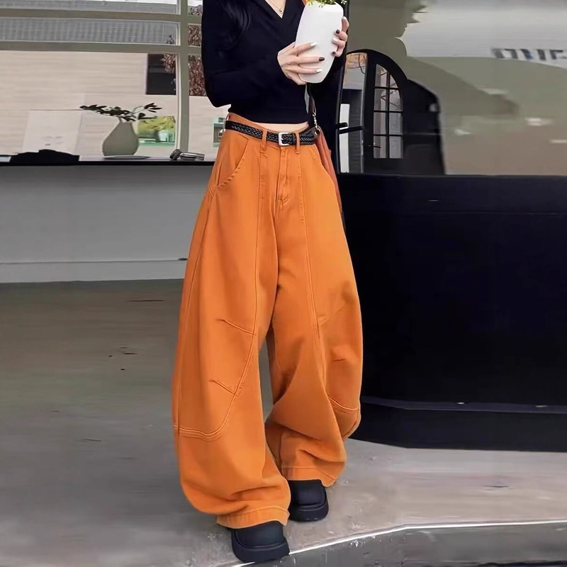 Cross-Border Retro Orange Scimitar Jeans for Men and Women 2025 Spring & Fall High-Waisted Loose Small Pear-Shaped Wide-Leg Scimitar
