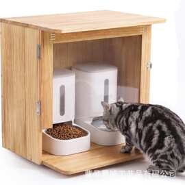 跨境木质宠物喂食器户外宠物投食器猫食站实木宠物窝栖息地猫碗架