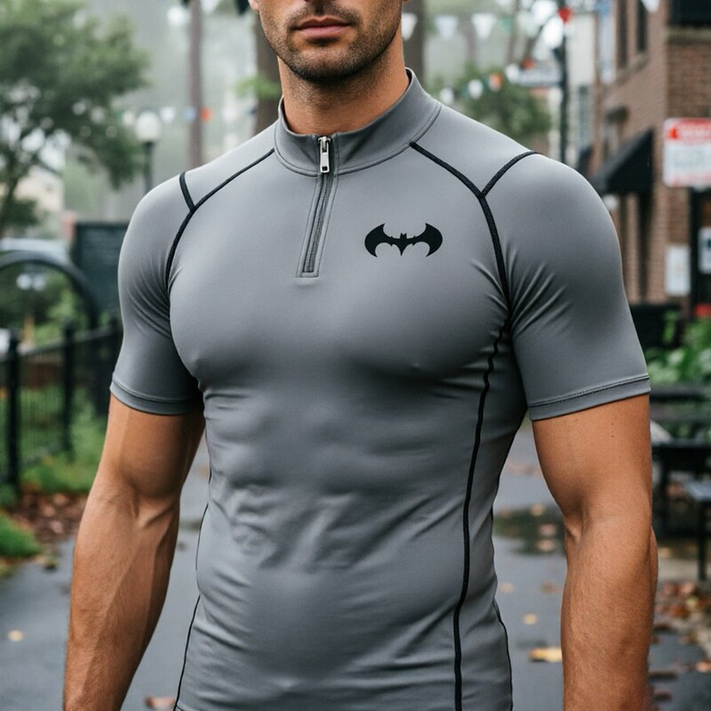 Men's Batman Co-Branded Polo Shirt, Tight-Fitting Sports T-Shirt, Quick-Drying Fitness Short-Sleeved Training Running Breathable Elastic Shirt Men's Batman Co-Branded Polo Shirt, Tight-Fitting Sports T-Shirt, Quick-Drying Fitness Short-Sleeved Training Running Breathable Elastic Shirt
