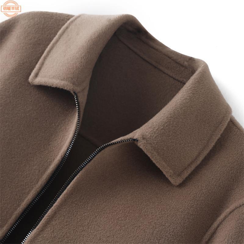 10% Cashmere Double-Sided Woolen Outwear Men's Business Casual Short Woolen Jacket Lapel Zipper Autumn and Winter Thick Outwear