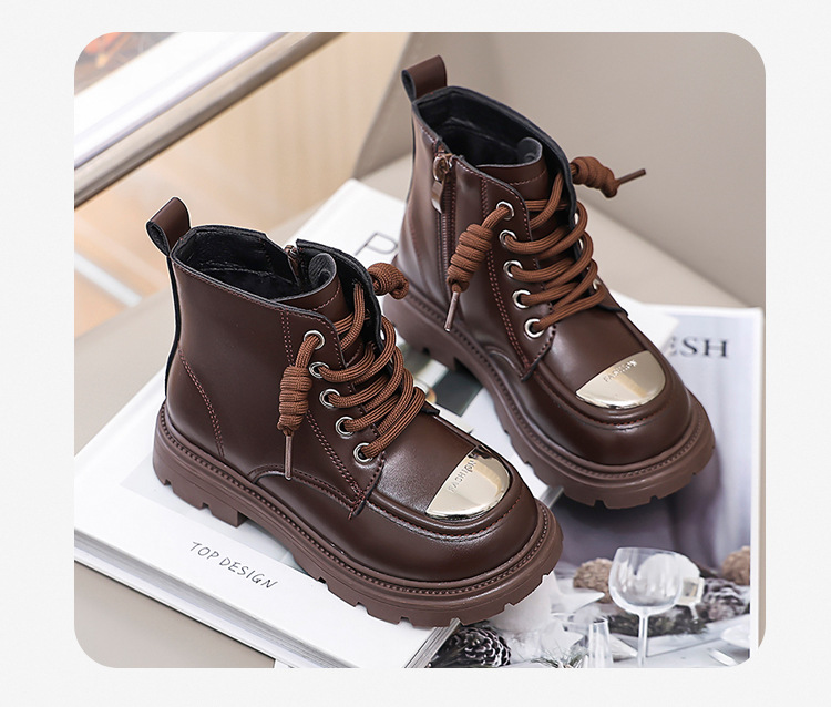 2024 New Korean Fashion Plush Martin Girls' Mid Top Short Boots, Flat Bottom Medium Size Children's Casual Cotton Boots_voghion.com