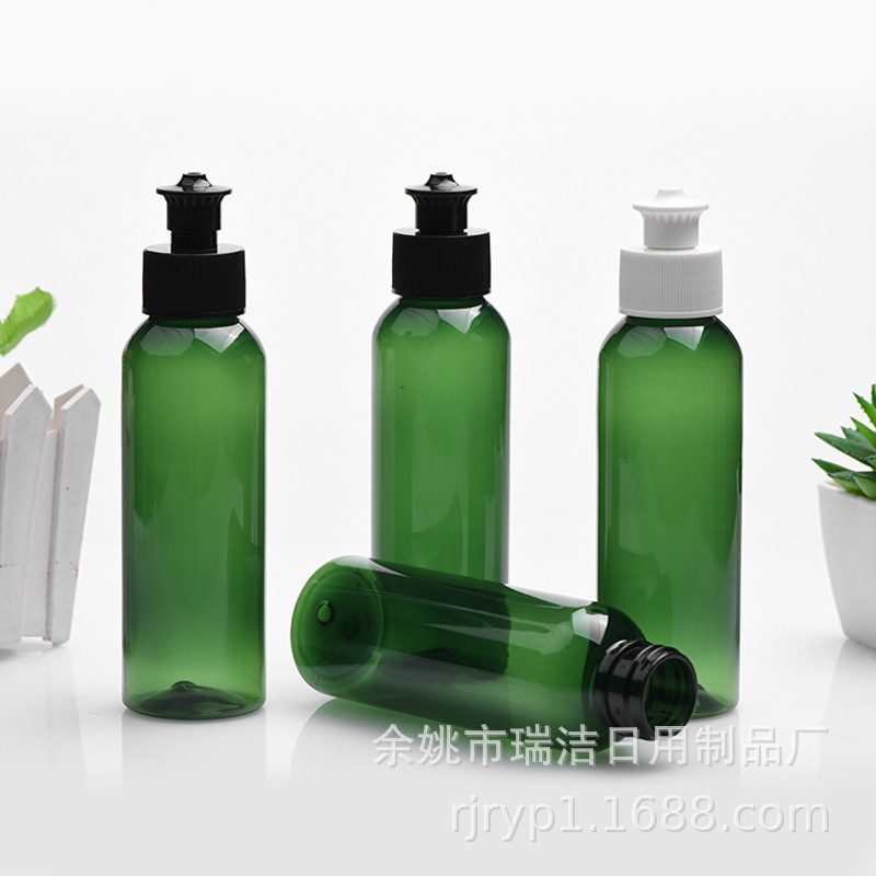 100ml圆肩墨绿24牙24口径24/410手拉盖瓶挤压瓶乳液瓶液体瓶
