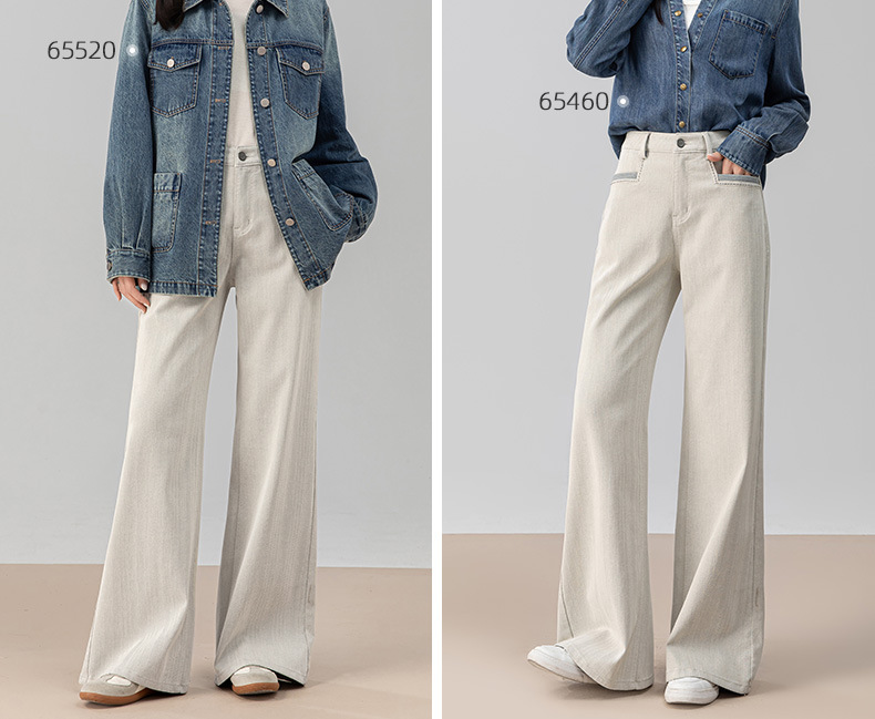 Quần jeans ống rộng chuông Xinge cạp cao dáng xòe nhẹ dài chấm đất — màu xám trắng chi tiết 12