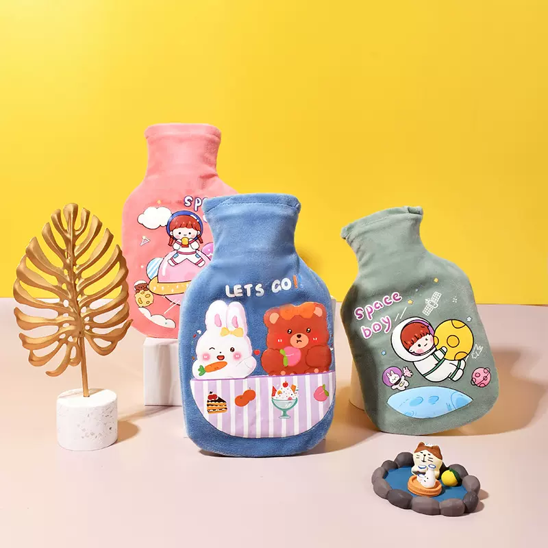 卡通注水热水袋毛绒可爱热敷肚子暖水袋绒布套暖宝宝可拆卸现货批