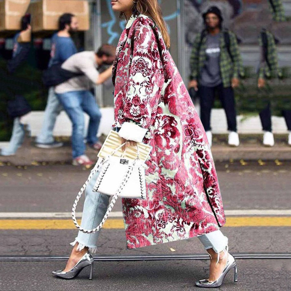 Abrigo Largo de Lana Estampado para Mujer de Tela de Lana, Engrosado, Manga Larga, para Invierno