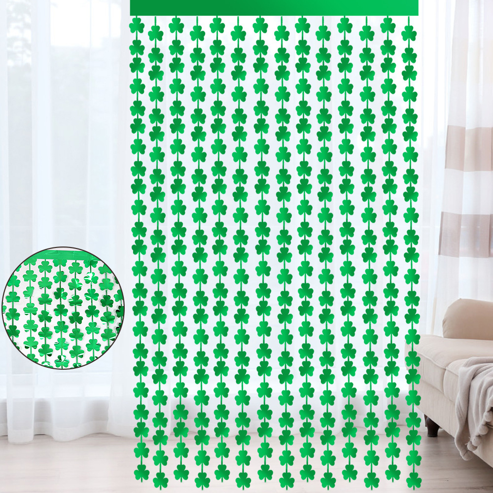1 * 2M nuevo día de San Patricio día de Irlanda decoración verde trébol cortina de seda de lluvia suministros de decoración de fiesta