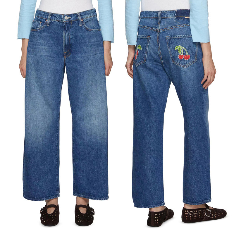 2025 Early Autumn New European and American Mo Same Style High Waist Sapphire Blue Wide Leg Straight Ankle Nine-Point Jeans for Women