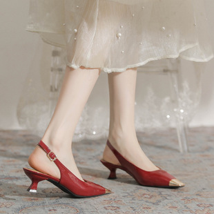 3168-A11 red high heel shoes high-grade 2024 spring and summer new fashion closed toe sandals patent leather commuter shoes