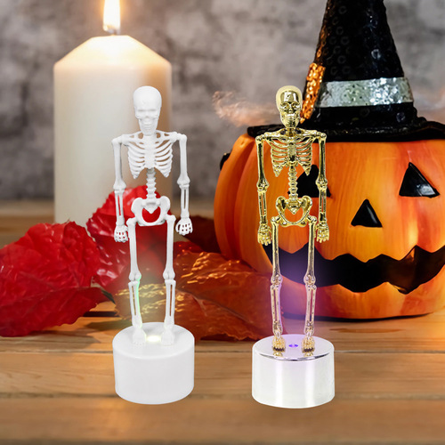 Glowing Halloween ornaments, skeleton skeleton desktop ornaments, holiday decoration atmosphere, skeleton people