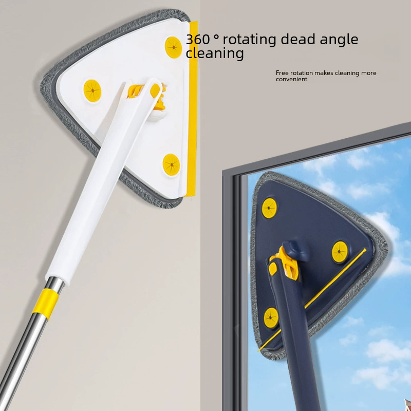 Triangle mop, 360° rotating head with scraper strip, microfiber cloth or pole options, 0.2 kg