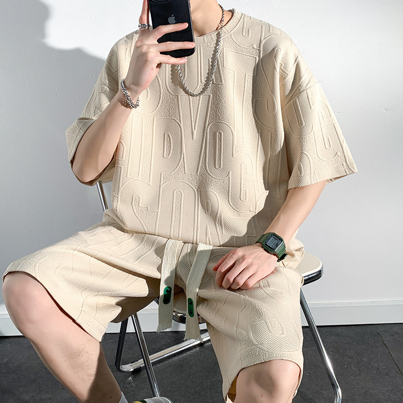 Camiseta de manga corta traje de pantalones cortos para hombres tendencia de verano suelto casual más gordo talla grande ropa de hombre gordo