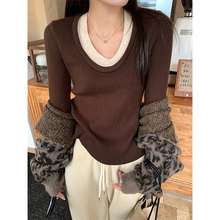 2024年【点睛搭配】韩版撞色双层领修身显瘦气质bai搭针织打底衫