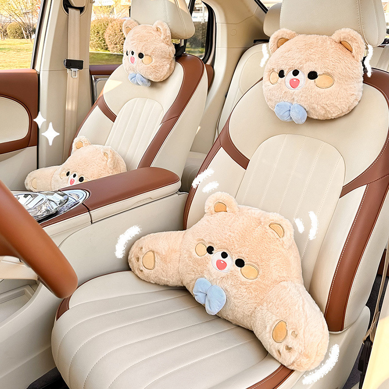 漫画風車用ヘッドレスト、ネックピロー、クマ型車用腰痛対策クッション、四季通用車載枕、インテリア用品|undefined