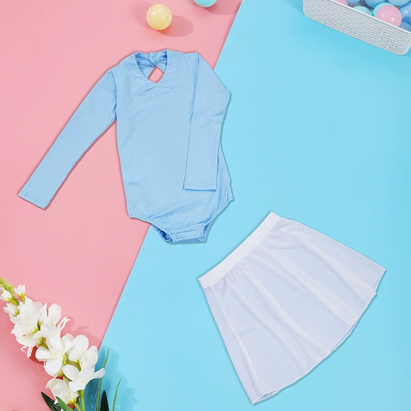 1659 long-sleeved haze blue + white mesh skirt