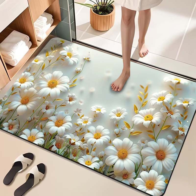 跨境硅藻泥地垫3D花朵浴室地垫厕所卫生间耐磨吸水防滑垫厂家直供