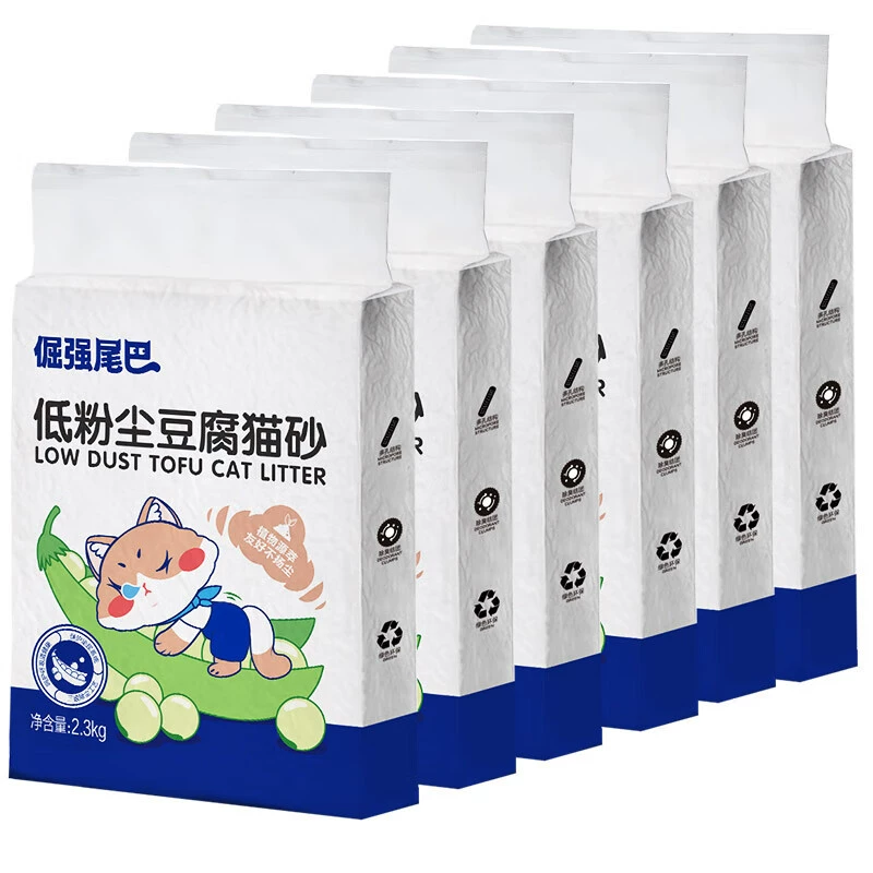 Упрямый хвост оригинальный тофу, кошачий песок, зеленый чай, низкая чувствительность, низкая пыль, скопления, товары для животных 2,3 kg * 6 мешков
