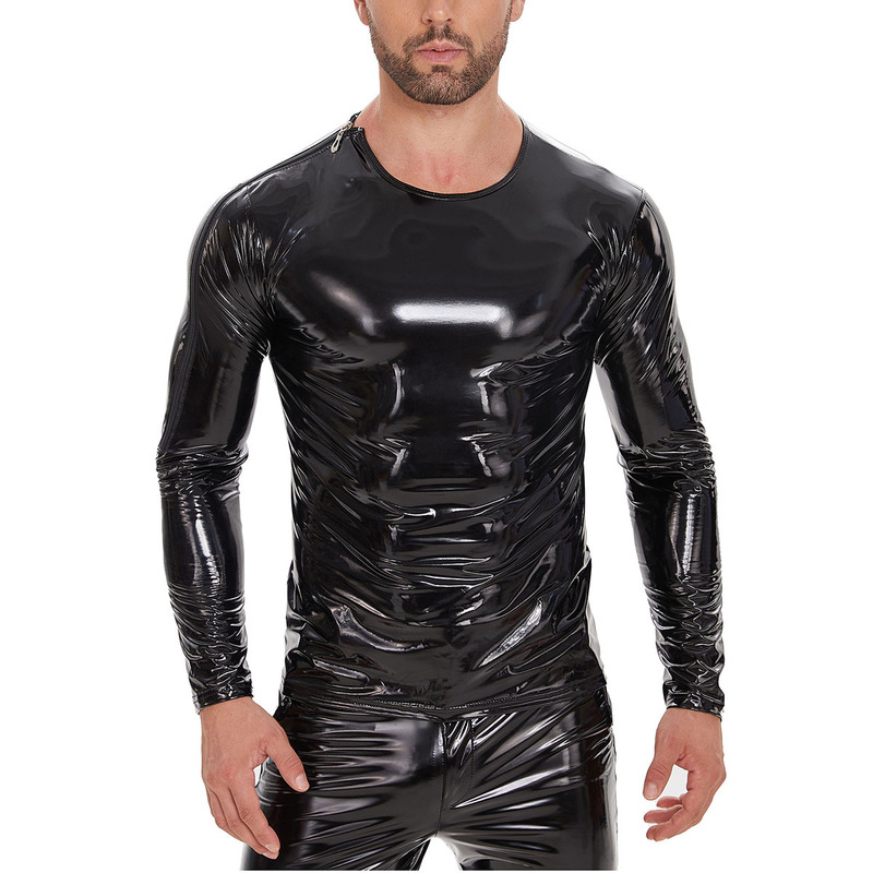 Cross-border Products European and American Men's PVC Highlight Patent Leather Jacket Sexy Slim Fit Leather Jacket No Odor Accurate Size